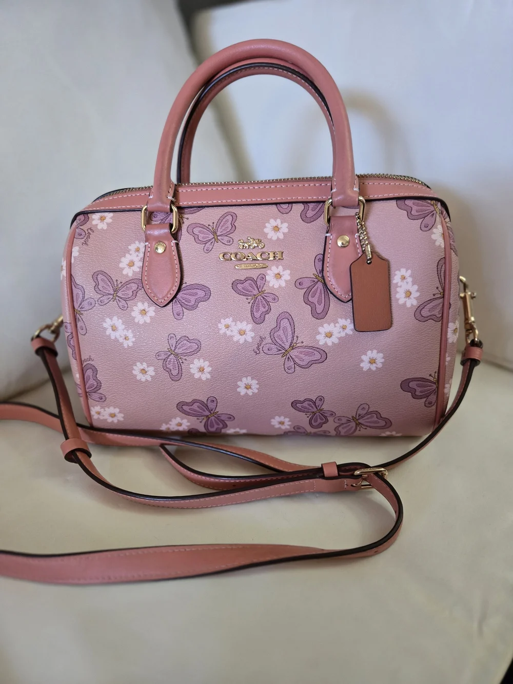 Coach Rowan Limited Edition Pink Butterfly Meadow Satchel Handbag - Picture 1 of 11